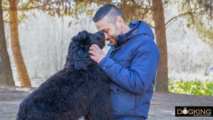 Man receiving a lot of love from his pet.