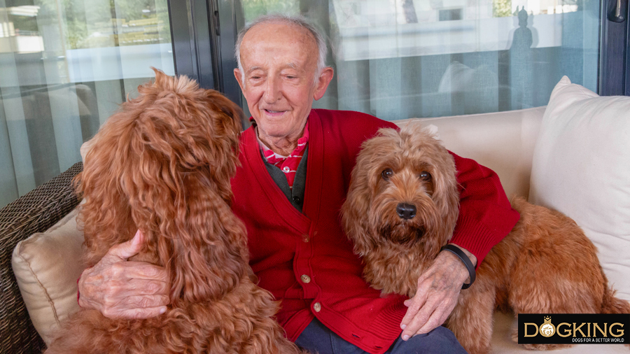 Persona mayor con dos perros