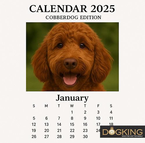 Illustrated calendar with dog photos.