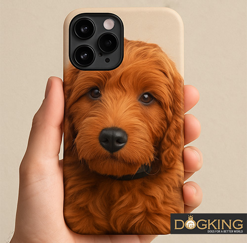 Mobile phone case decorated with little dogs.