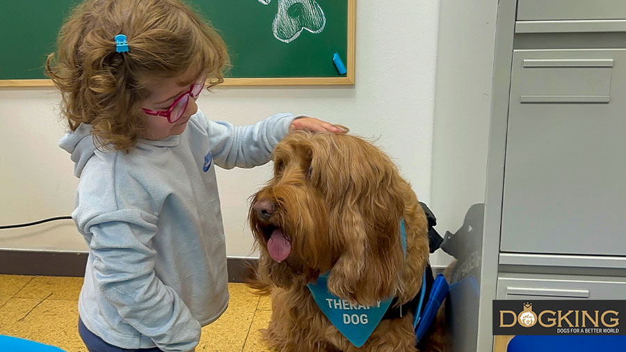 Affectionate dog gives a kiss to its owner.