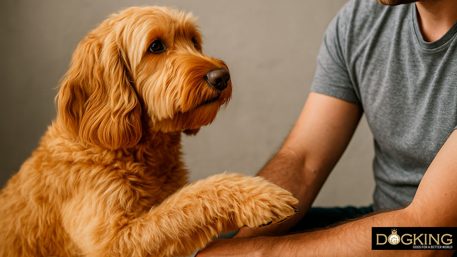 Dog pointing with its paw