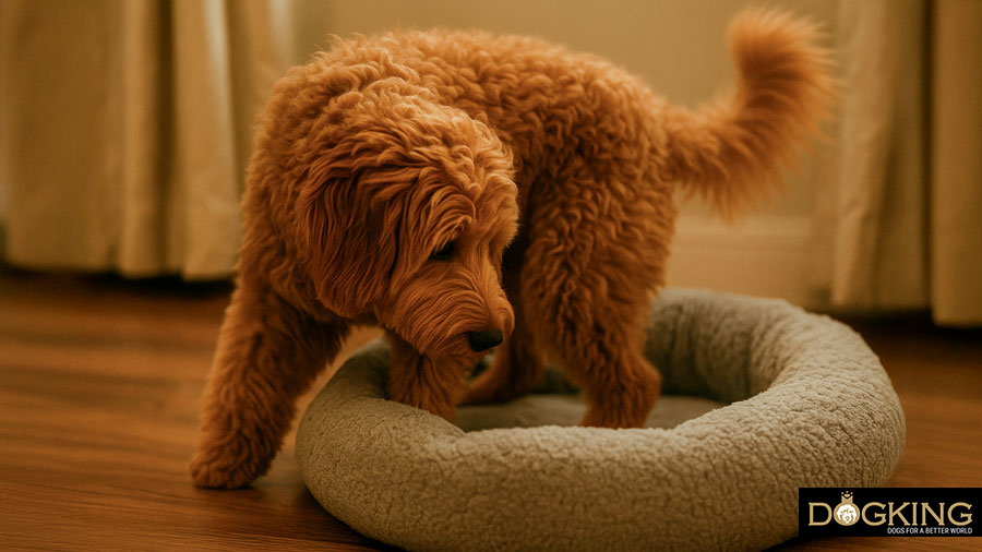 Dog turning around before lying down
