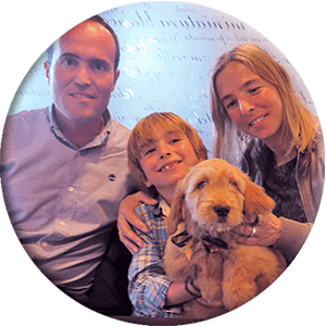 family with dog, round picture