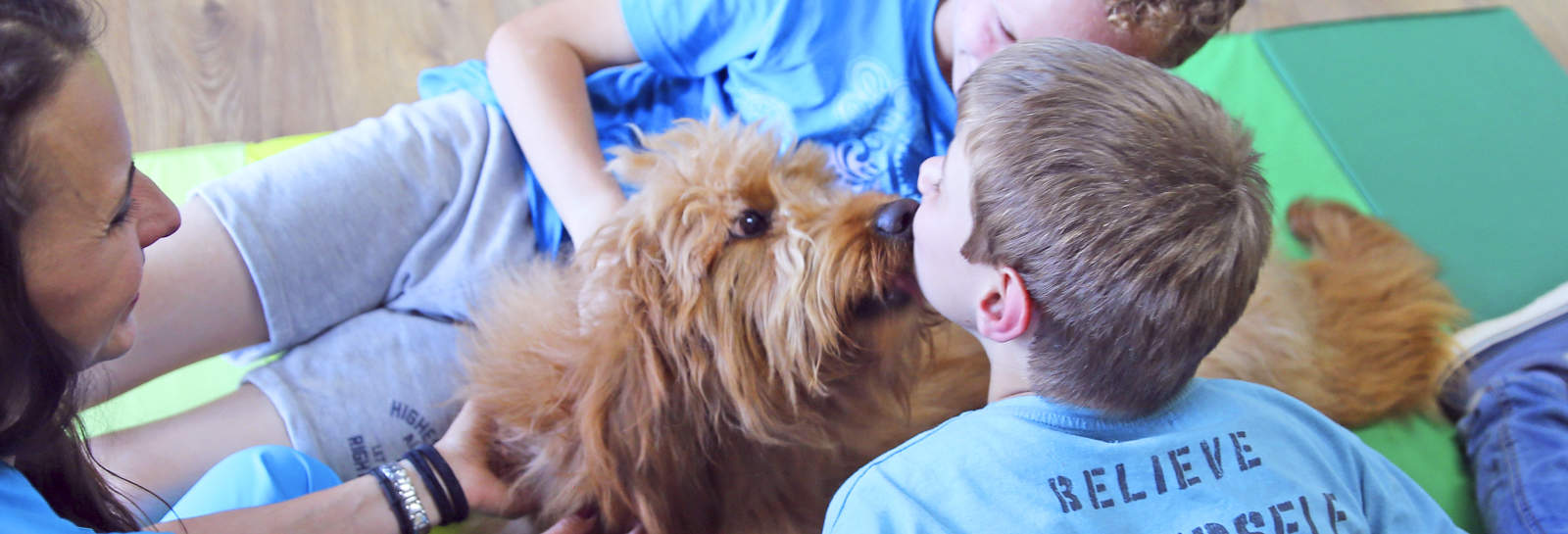 chien léchant un enfant