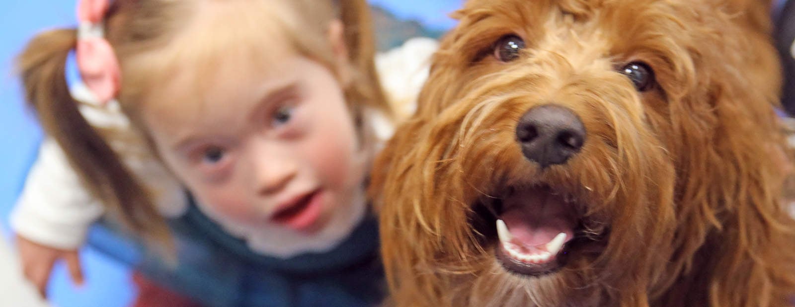 niña con sindrome de down con perro